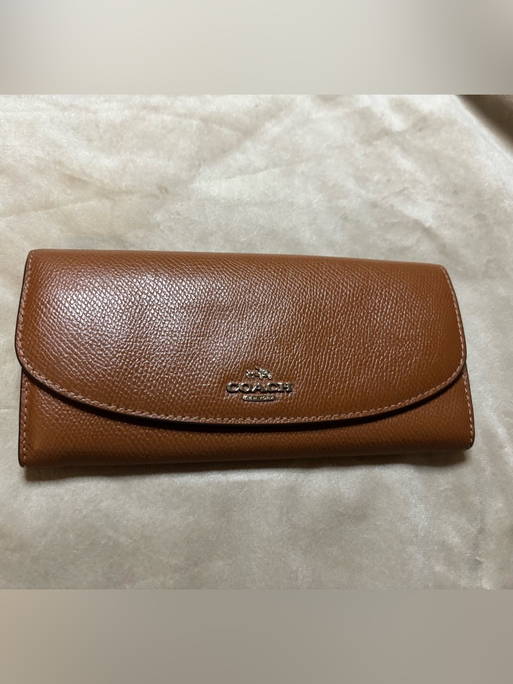 Coach Tan Leather Continental Wallet with Silver Logo